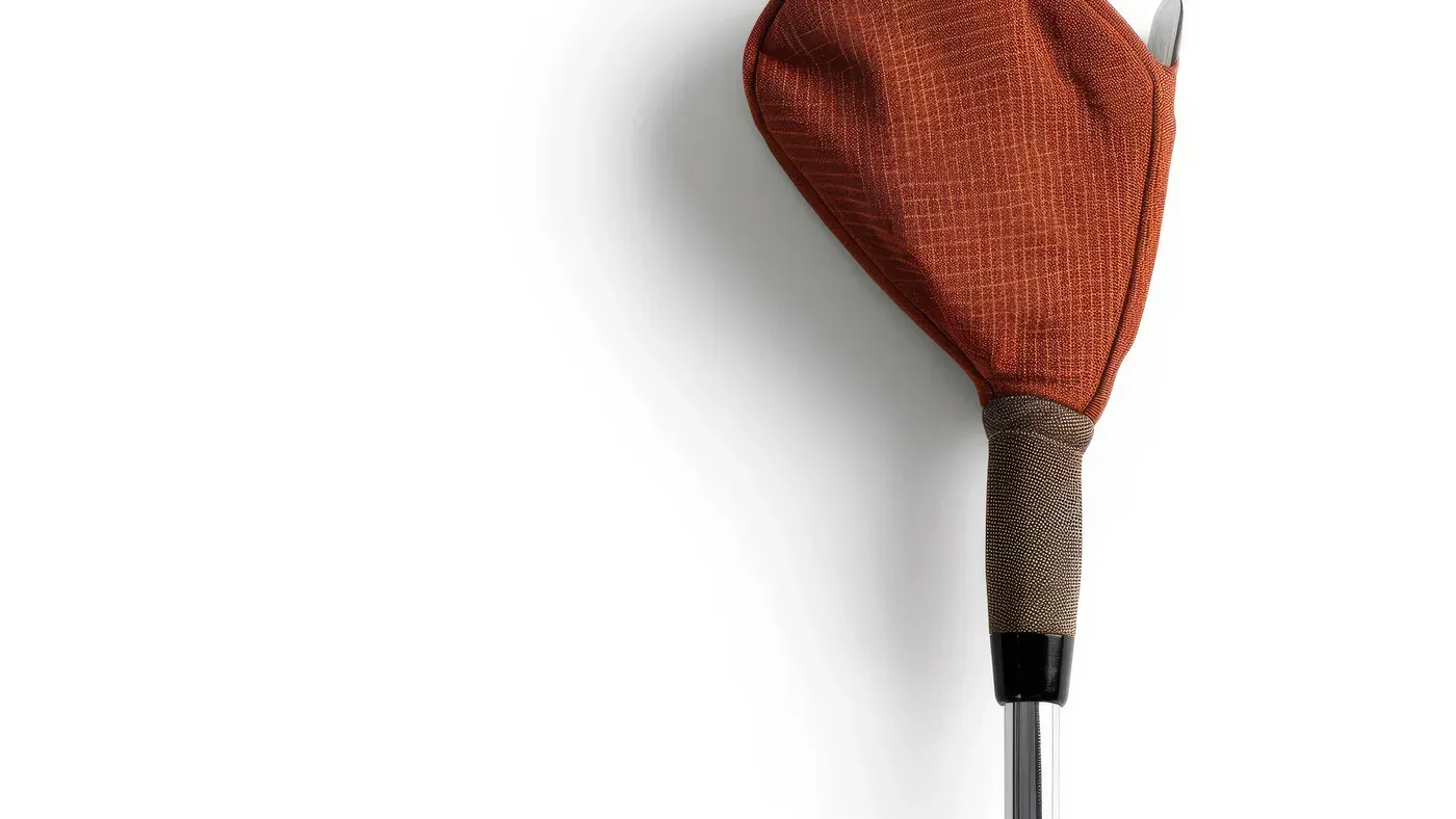 Bästa headcover i rostrött tyg på klubbhuvud i närbild